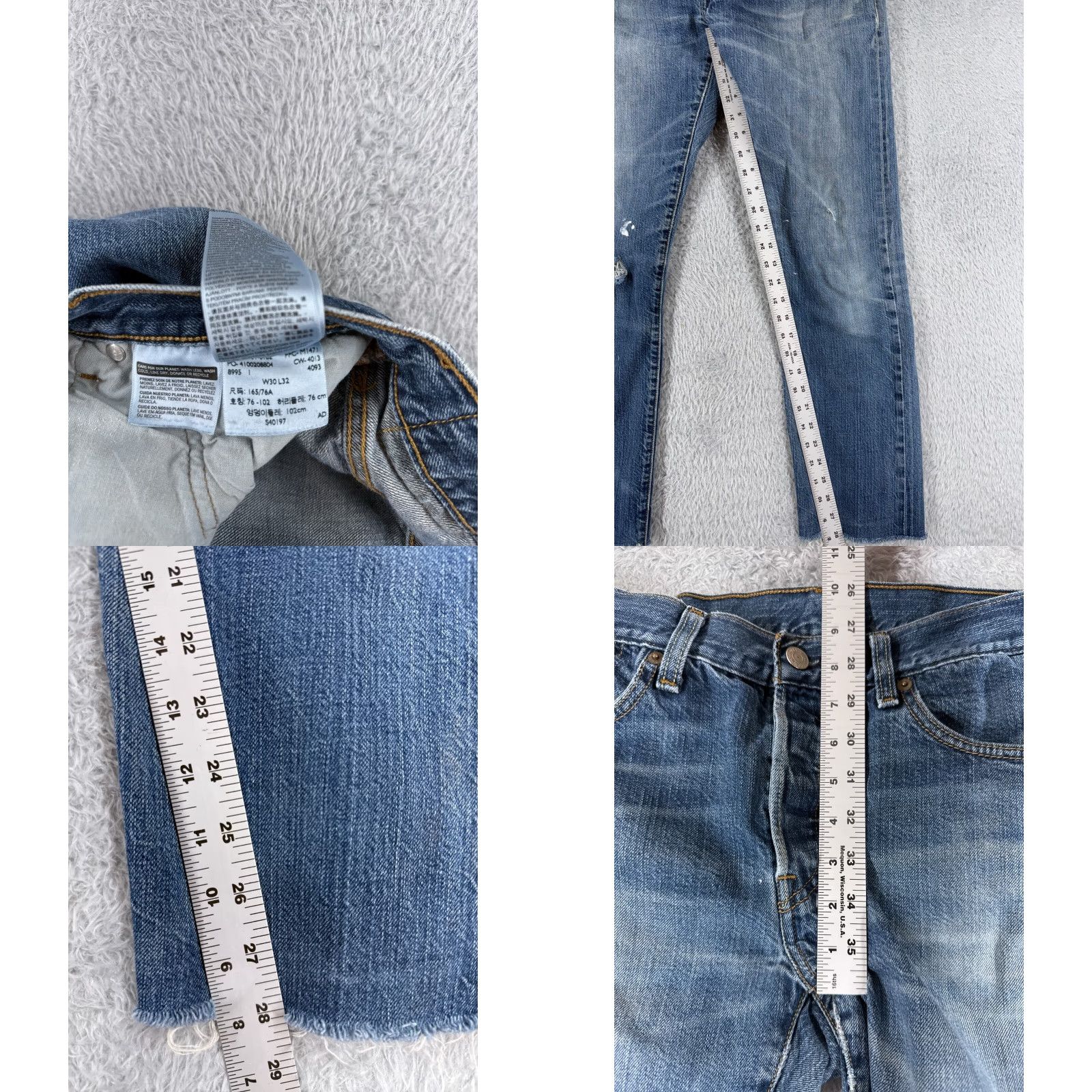Levi's Levi's 501 Jeans Adult 30 Blue Distressed Cotton Button Fly Straight Regular 30x28 90s Mens Size US 30 / EU 46 - 8 Thumbnail