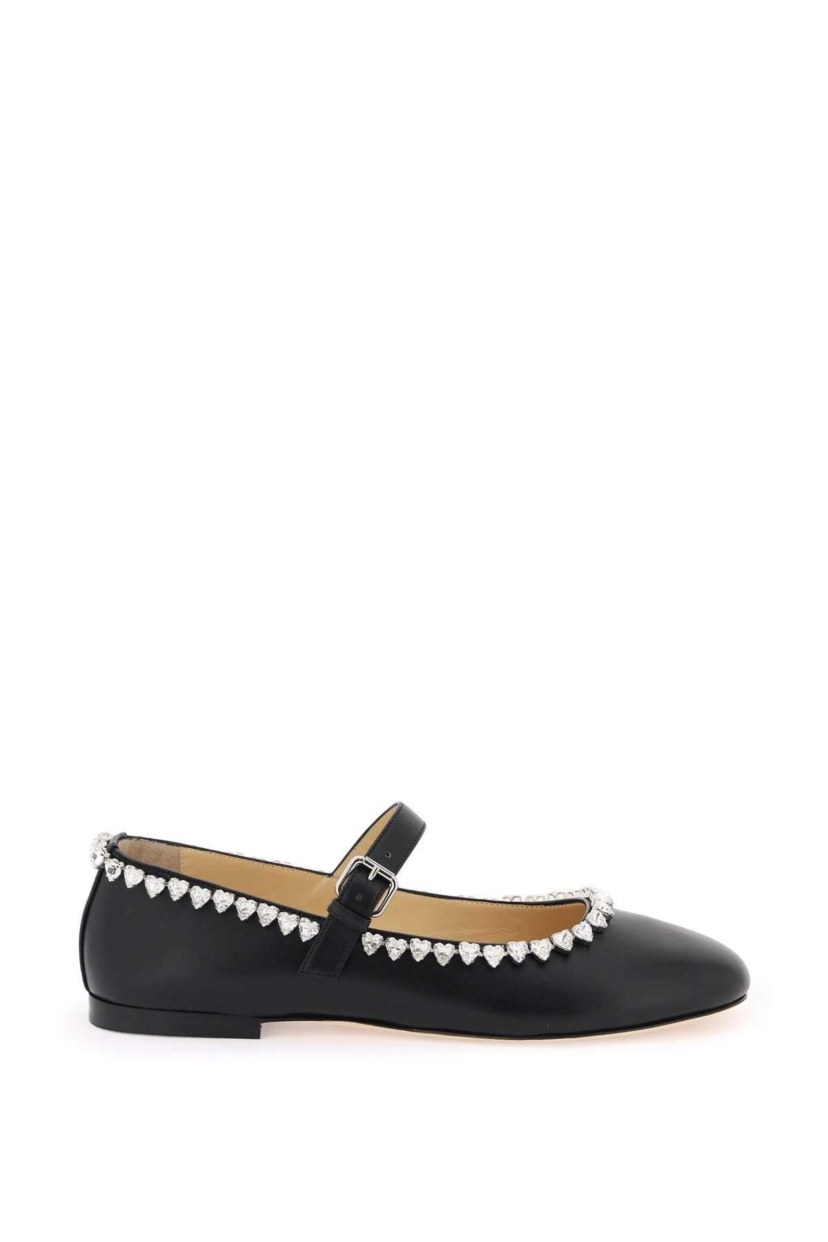 image of Mach&mach Mach E Mach Audrey Ballet Flats With Heart-Shaped Crystals in Black, Women's (Size 7)