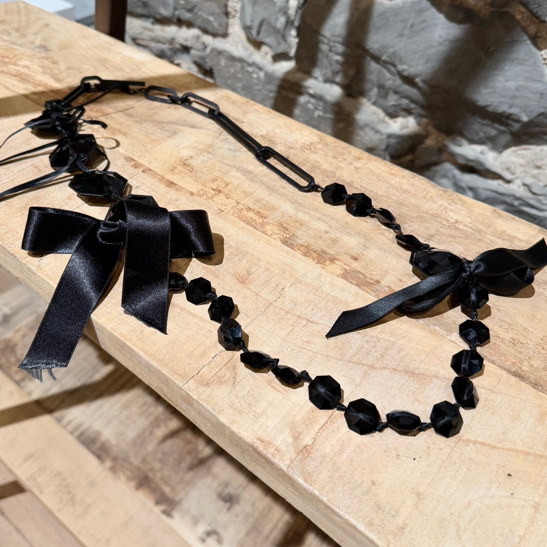 Lanvin Lanvin Black Crystal Satin Bow Chain Link Necklace Size ONE SIZE - 7 Thumbnail