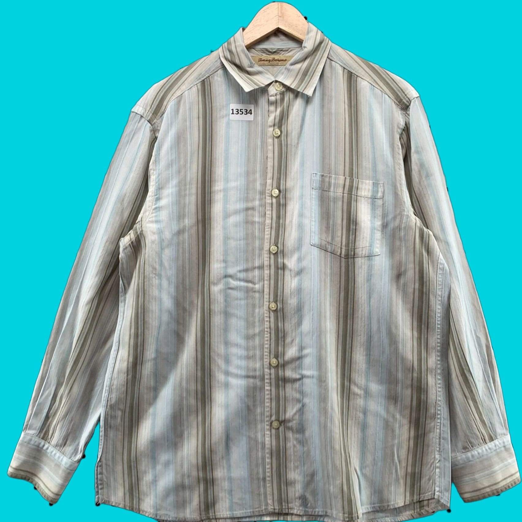 Tommy Bahama Tommy Bahama Adult Long Sleeve Striped Shirt Size Medium Adult Snap Button M Size US M / EU 48-50 / 2 - 1 Thumbnail