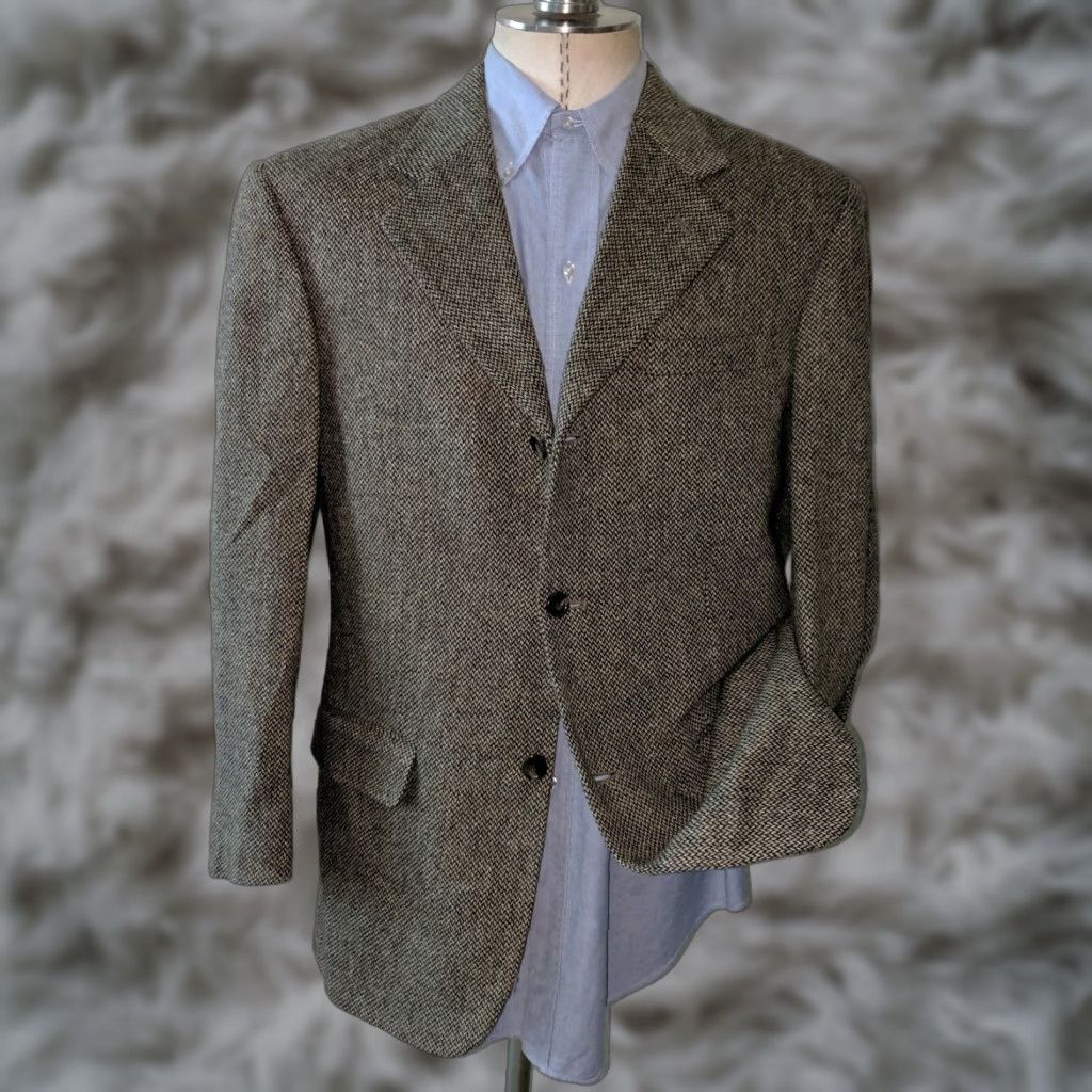 Vintage VINTAGE Today's Man Sport Coat Jacket 40R Wool Tweed Chevron Notch Lapel Three-Button Single-Breasted Brown Men's Blazer Coat Size 40R - 1 Thumbnail