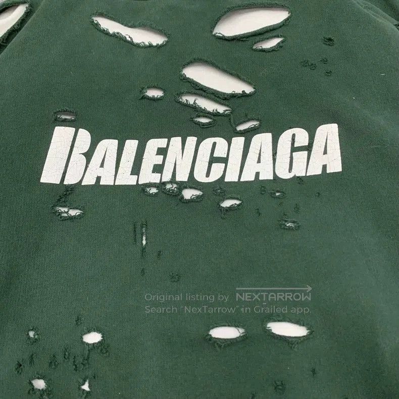 Balenciaga Balenciaga Green Distressed Hoodie Sweatshirt. Size US XS / EU 42 / 0 - 5 Thumbnail