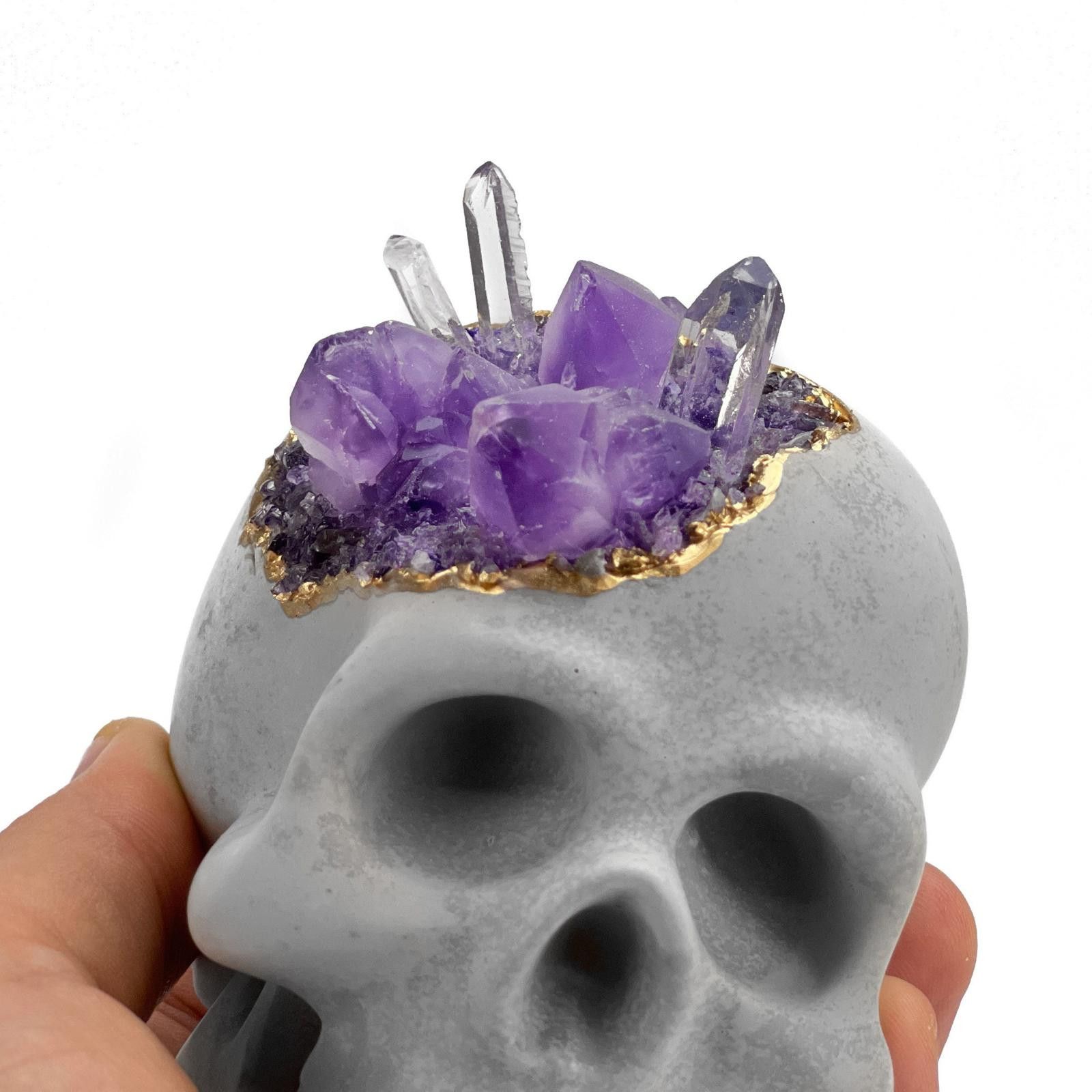 Other Amethyst Quartz Crystal Skull | Concrete Geode Decor Purple Size ONE SIZE - 1 Thumbnail