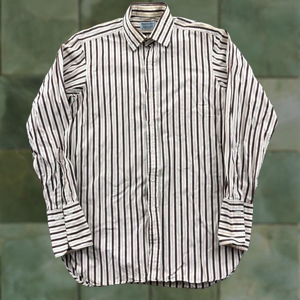 Vintage VINTAGE Hilditch & Key Shirt Mens Medium White Striped Button Down French Cuff Preppy Size US L / EU 52-54 / 3 - 1 Thumbnail