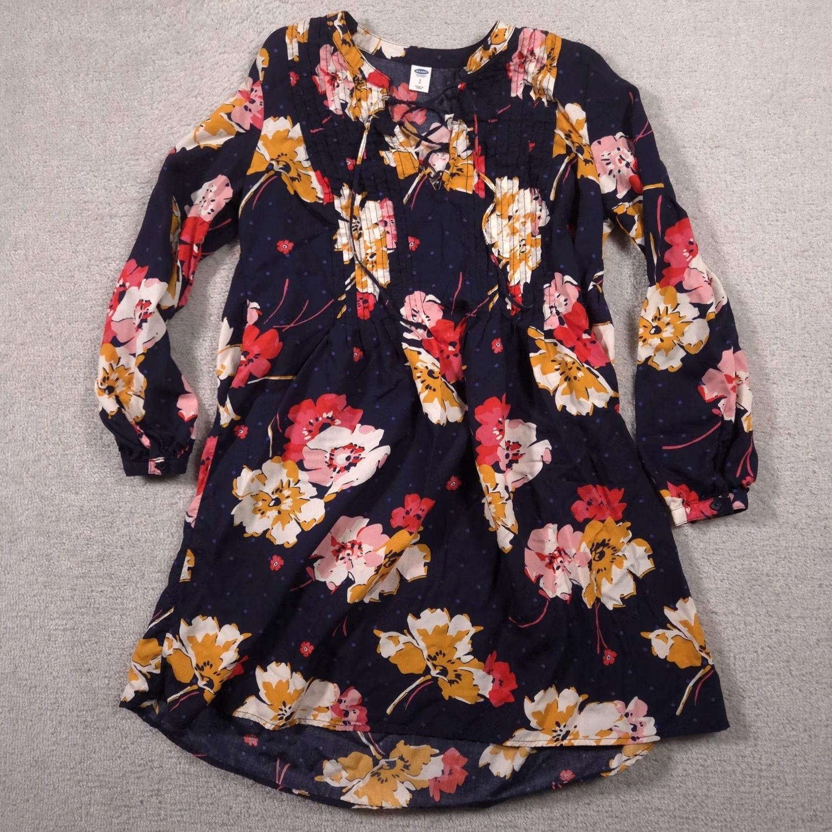 Old Navy VINTAGE Old Navy Dress Womens Small Navy Floral Boho Long Sleeve Pleated Shift Tunic Size S / US 4 / IT 40 - 2 Thumbnail
