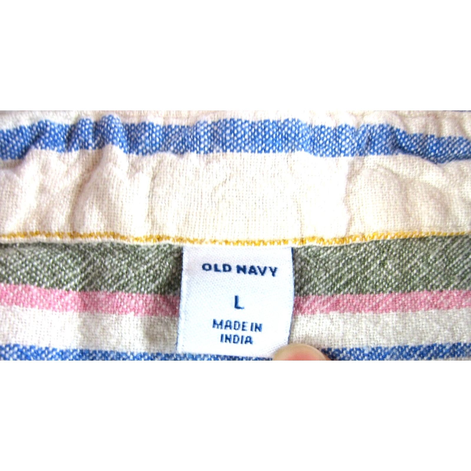Old Navy Old Navy Stripe Shift Tunic Shirt Dress Large - Linen Rayon Ivory Pink Green Blue - 56? Size L / US 10 / IT 46 - 3 Thumbnail