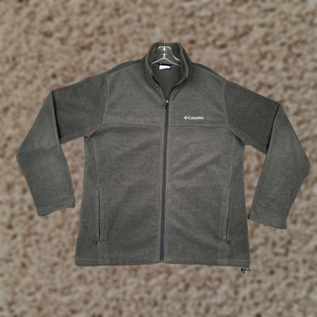 Vintage Columbia Jacket Fleece Full Zip Mens Large Green Gray Stand-Up Collar Outdoor Hiking Windbreaker Pockets Logo Size US L / EU 52-54 / 3 - 1 Thumbnail