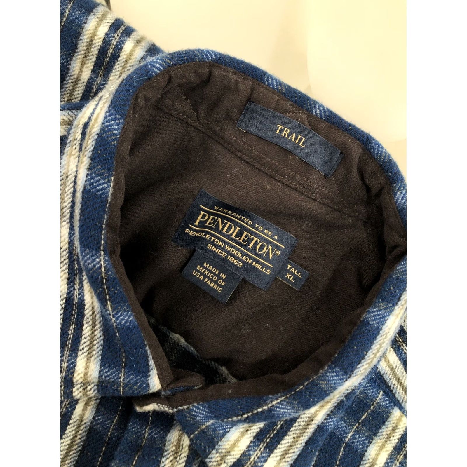 Pendleton Pendleton Plaid Wool Elbow Patch XL Tall Button-Up Shirt Mens Flannel Blue Brown White Size US XL / EU 56 / 4 - 6 Thumbnail