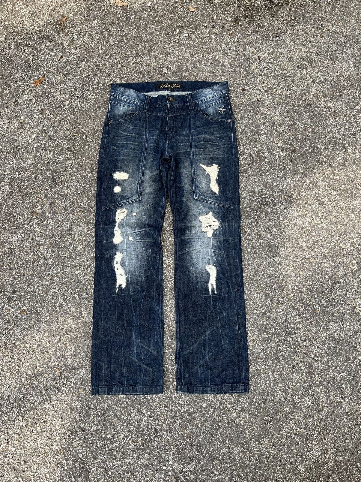 JNCO Crazy Y2K Karl Kani Distressed Faded Jeans Size US 34 / EU 50 - 1 Thumbnail