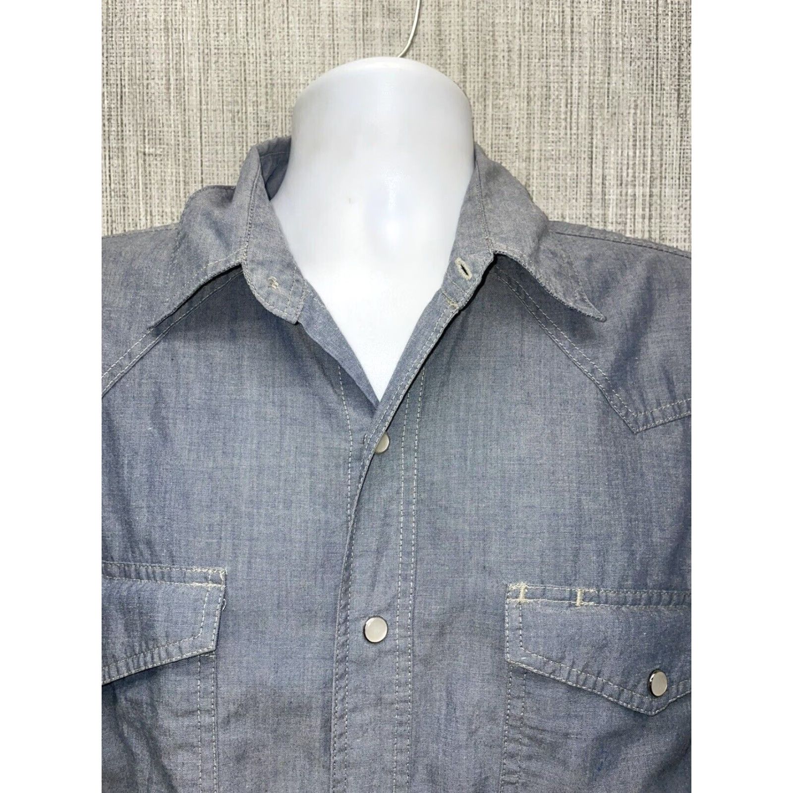 Vintage Key Long Sleeve Snap Button Down Shirt Mens Large Blue Size US L / EU 52-54 / 3 - 2 Thumbnail