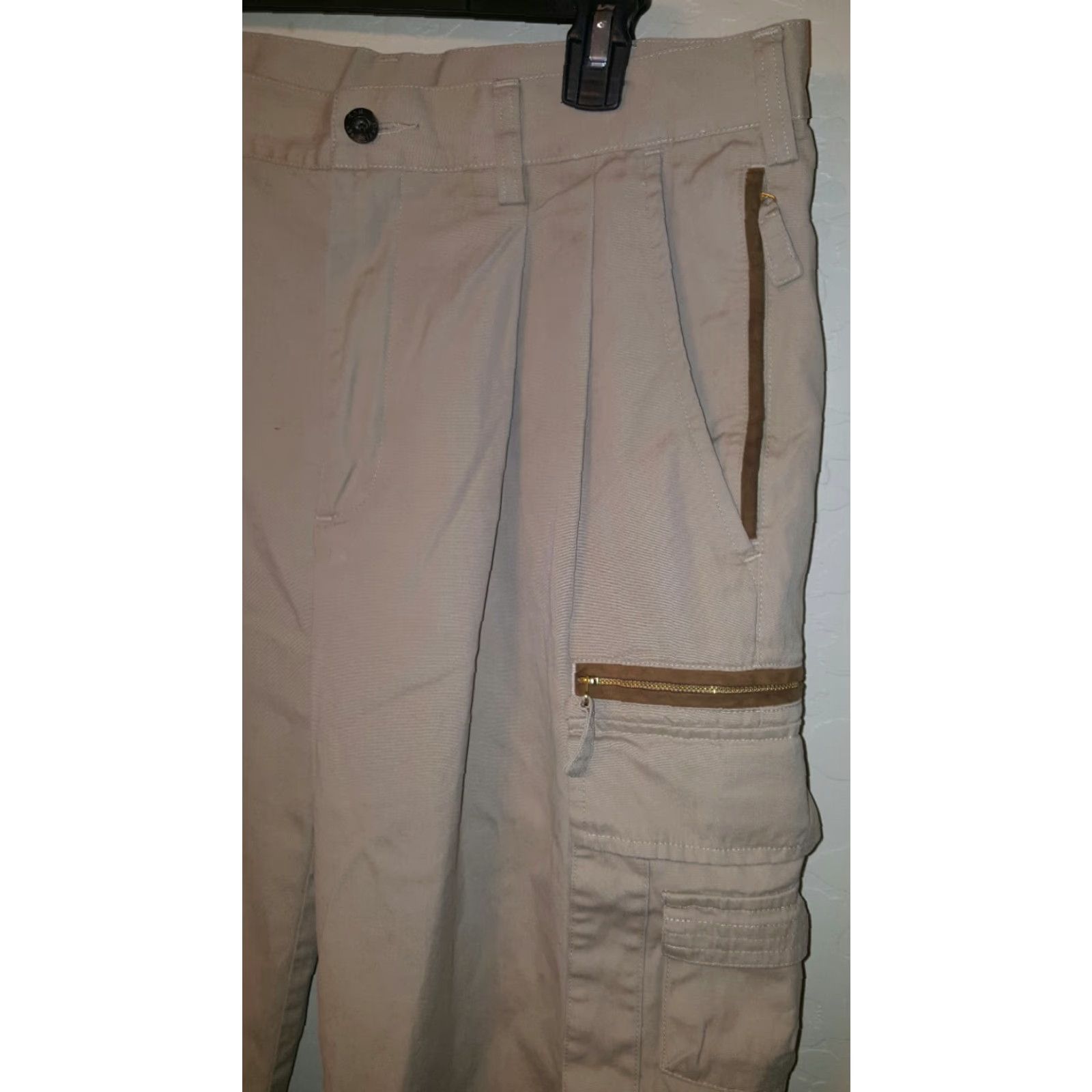 Orvis Orvis Men Cargo Pants 100% Cotton Khaki Beige Leather Trim W34 x L27 Casual Beige Pants Mens Slim 34x27? Size US 34 / EU 50 - 3 Thumbnail
