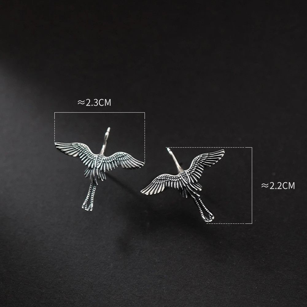 Jewelry Flying Cranes Stud Earrings 925 Sterling Ear Charm Gift Size ONE SIZE - 6 Thumbnail
