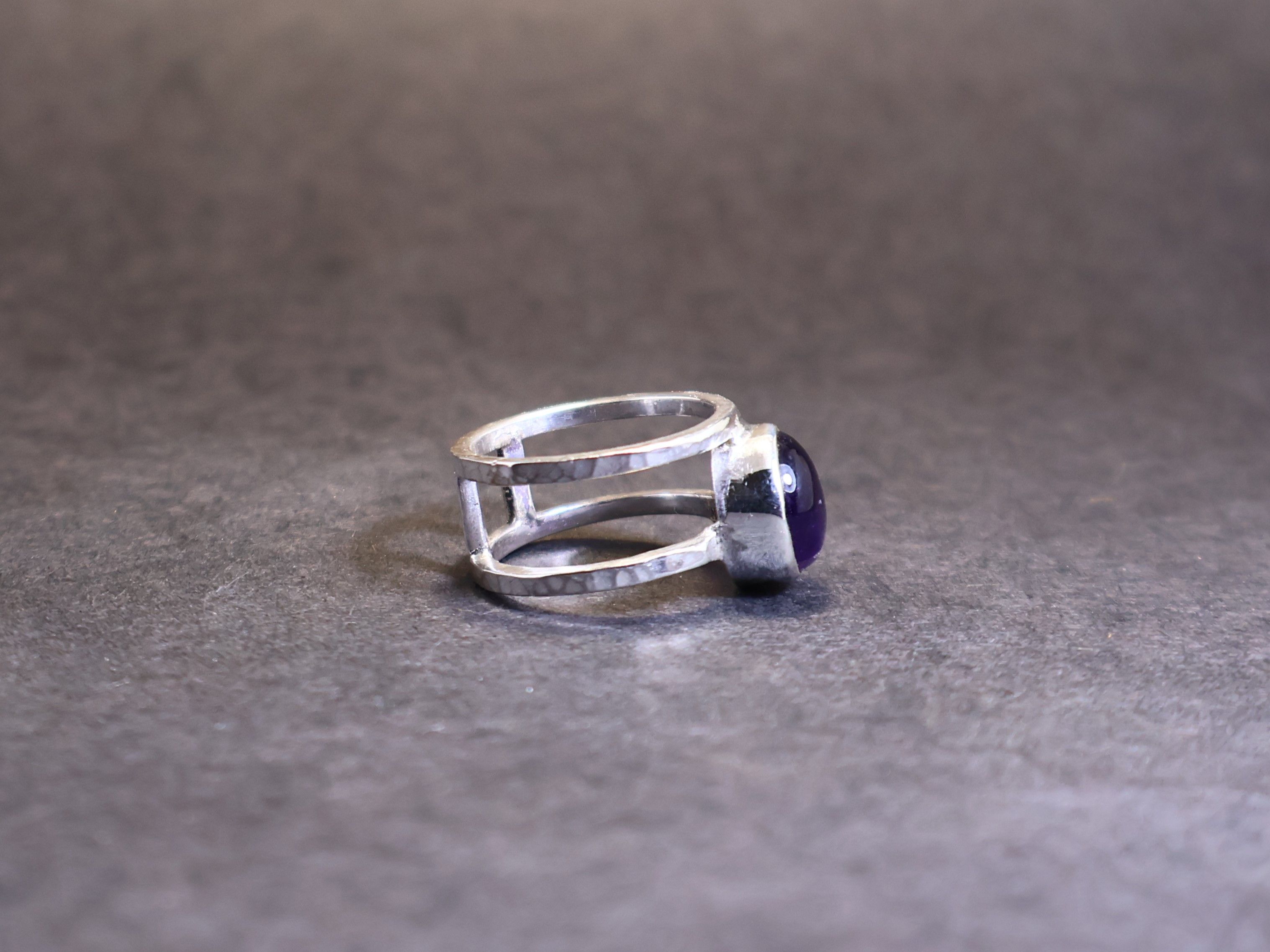 Handmade Amethyst Ring, Double Band, Sterling Silver, Purple Amethyst Size ONE SIZE - 5 Thumbnail