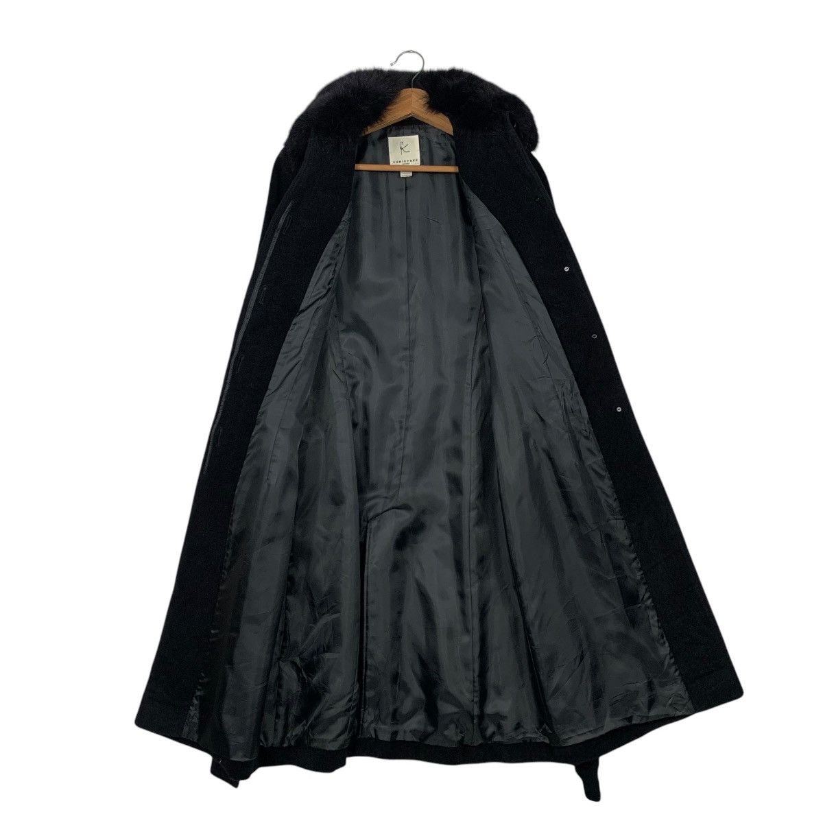 Japanese Brand KUMIKYOKU Neck Fur Pure New Wool Belted Long Coat #2114-C93 Size S / US 4 / IT 40 - 12 Thumbnail
