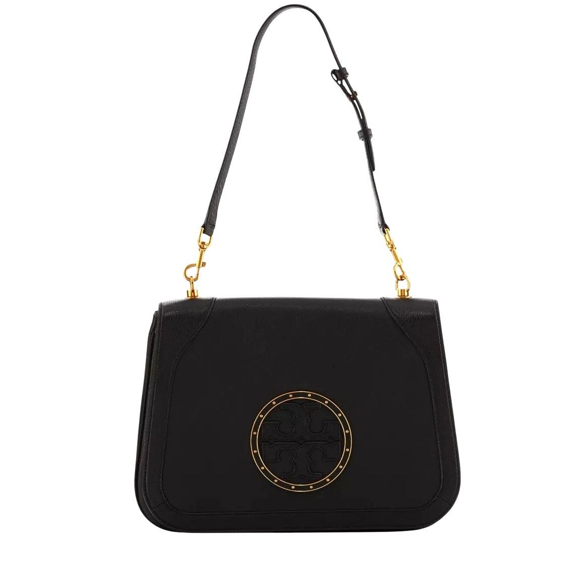 Tory Burch Stud Black Leather Full Flap Shoulder Bag