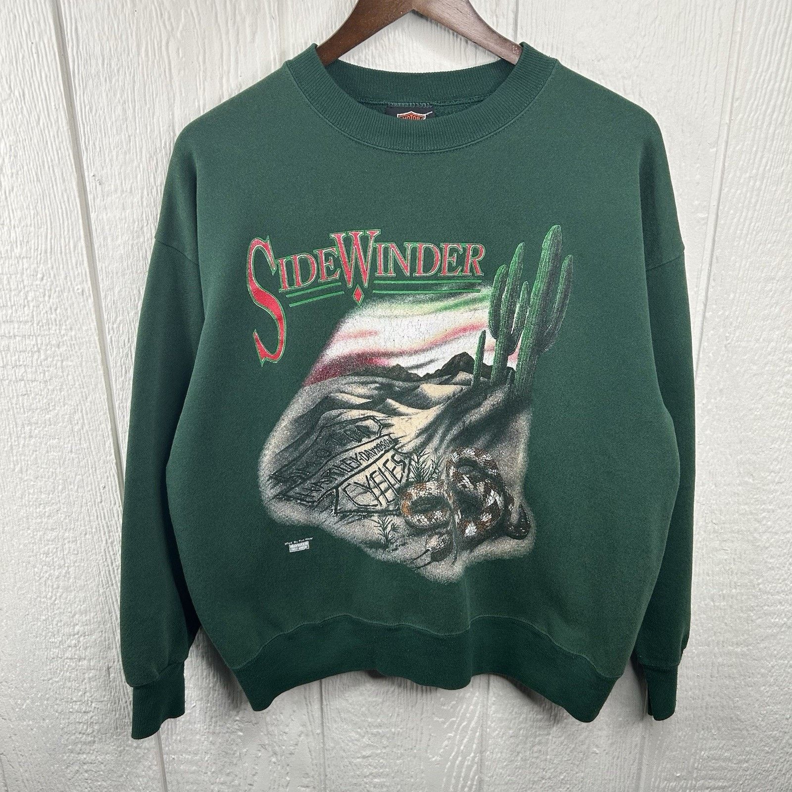 Harley Davidson Green Side Winder Snake Crewneck Size Large