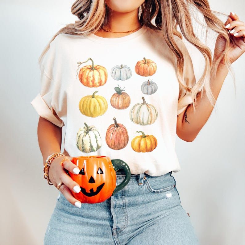 Designer Pumpkin Shirt, Fall Pumpkin Shirt Size M / US 6-8 / IT 42-44 - 1 Thumbnail