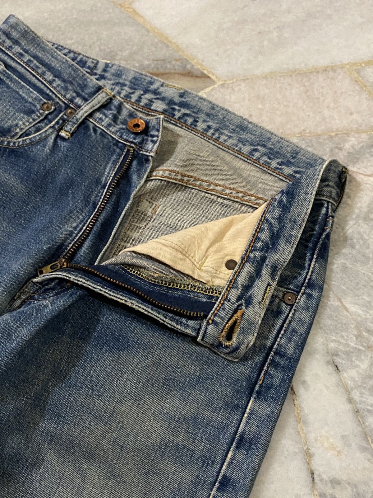 Edwin Vintage Edwin 505x Washed Orange Tab Ripped Selvedge Denim Size US 30 / EU 46 - 8 Thumbnail