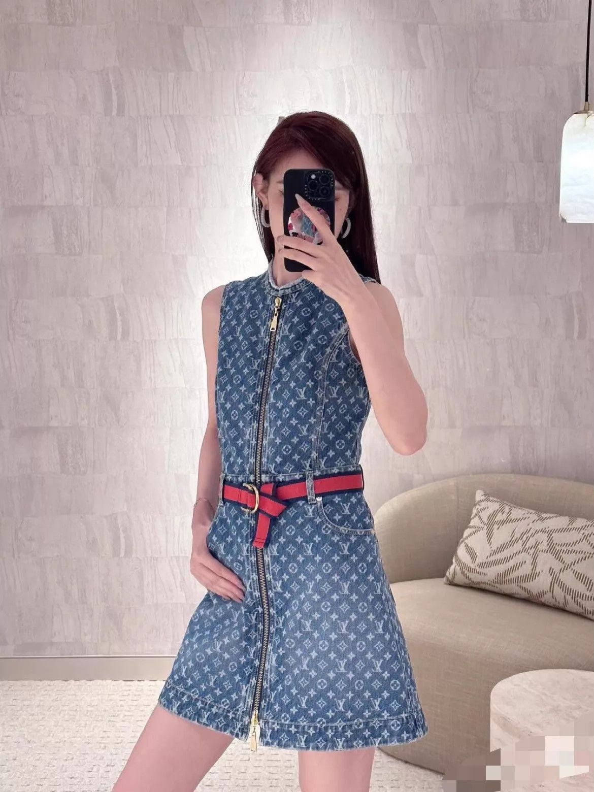 Louis Vuitton LV Monogram Print Crew Neck Zip Dress Belted 34 Size XS / US 0-2 / IT 36-38 - 7 Thumbnail