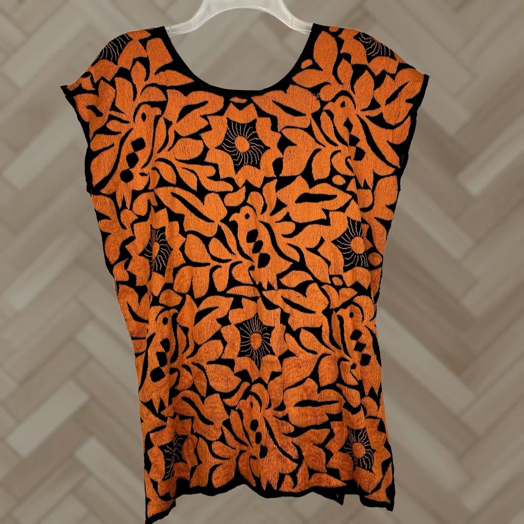 Vintage VINTAGE Mexican Embroidered Top Woman M Blouse Orange Floral Bird Read Size M / US 6-8 / IT 42-44 - 1 Thumbnail
