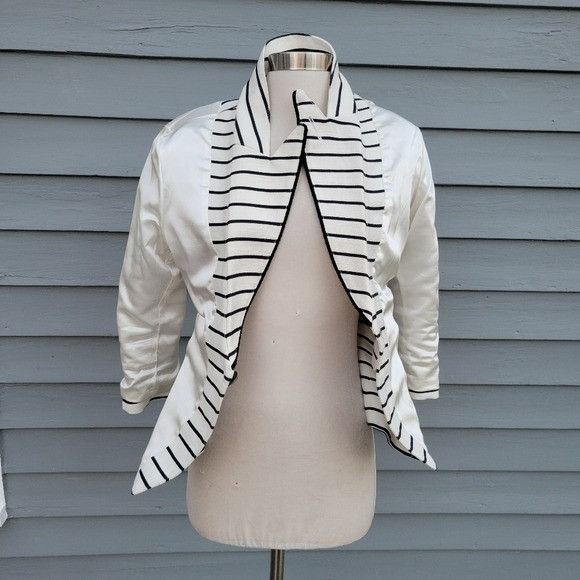 SMYTHE Smythe Linen White Black Striped Natural Fiber Preppy Nautic Size M / US 6-8 / IT 42-44 - 5 Thumbnail