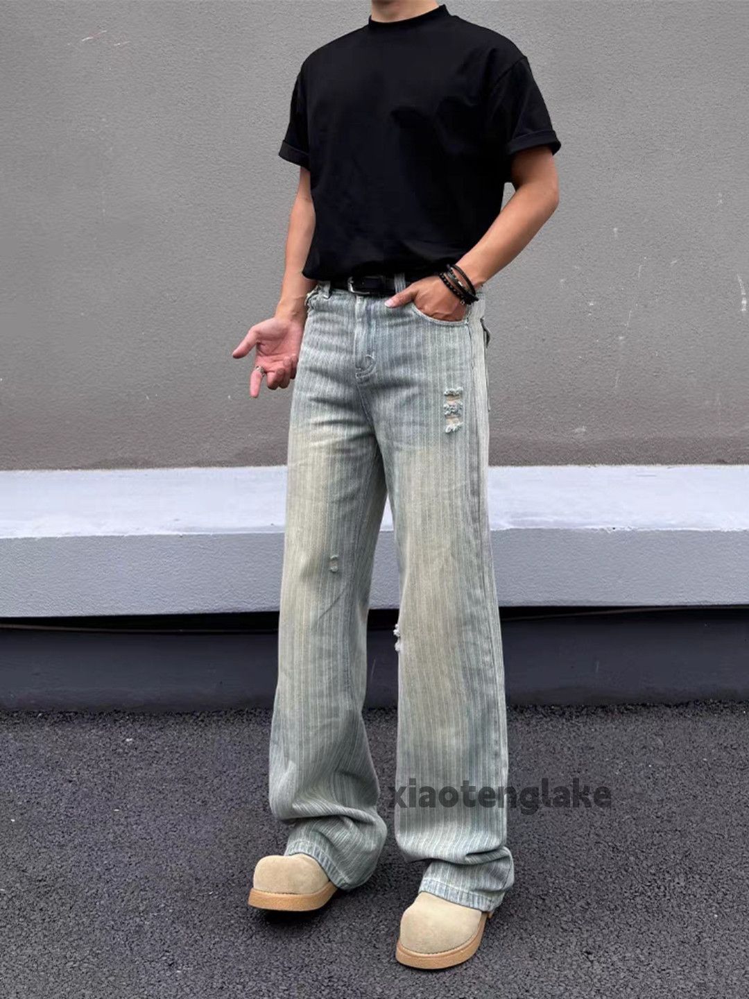Jean Unisex utility loose baggy skate hiphop stain pants Size US 28 / EU 44 - 2 Thumbnail