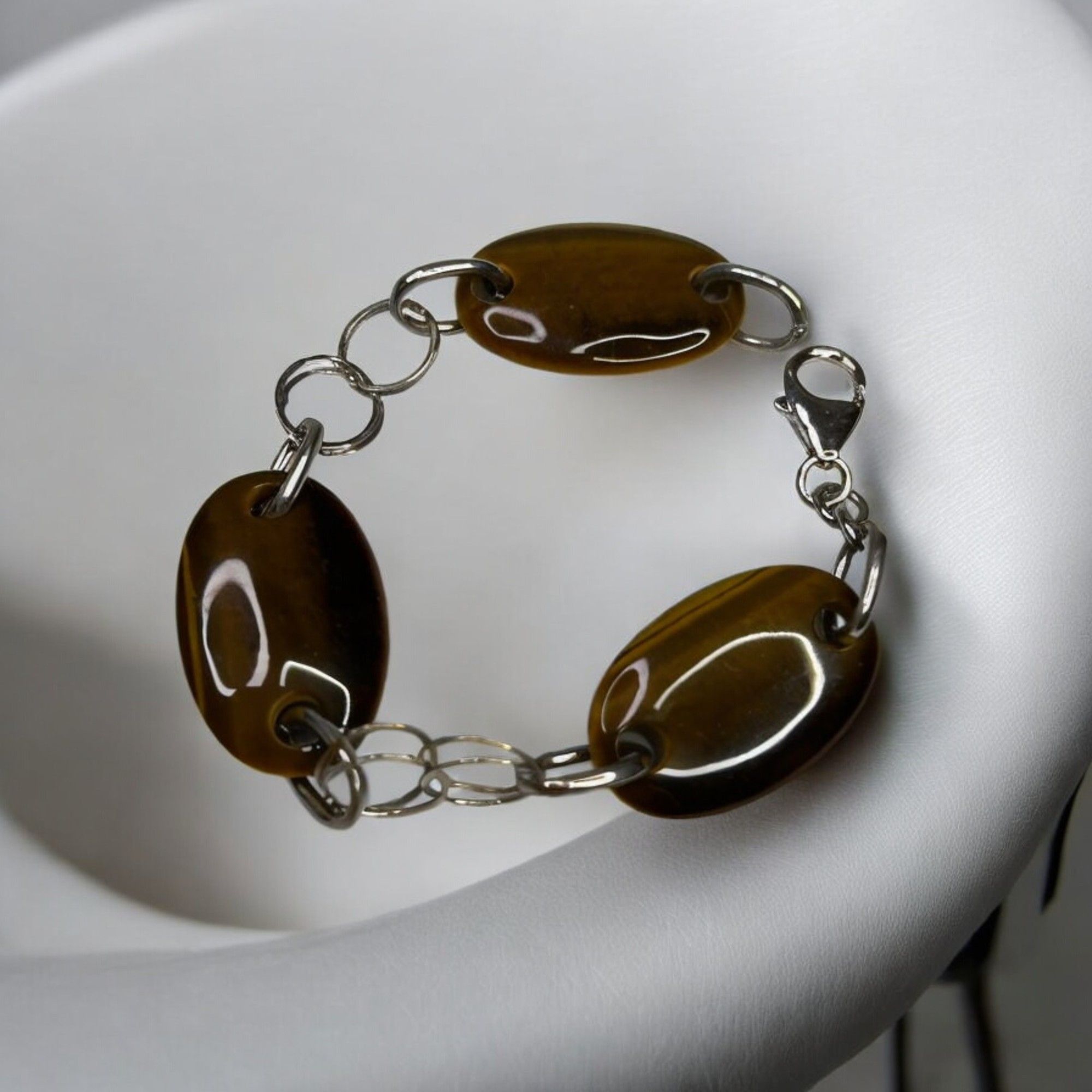 Designer Sterling Silver Tiger-Eye 7" Oval Link Bracelet Size ONE SIZE - 1 Thumbnail