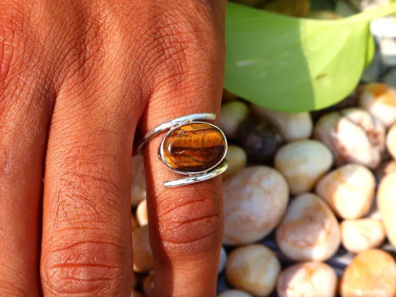 Handmade Tiger's Eye Ring, 925 Silver Ring, Handmade Yellow Gemstone Size ONE SIZE - 8 Thumbnail