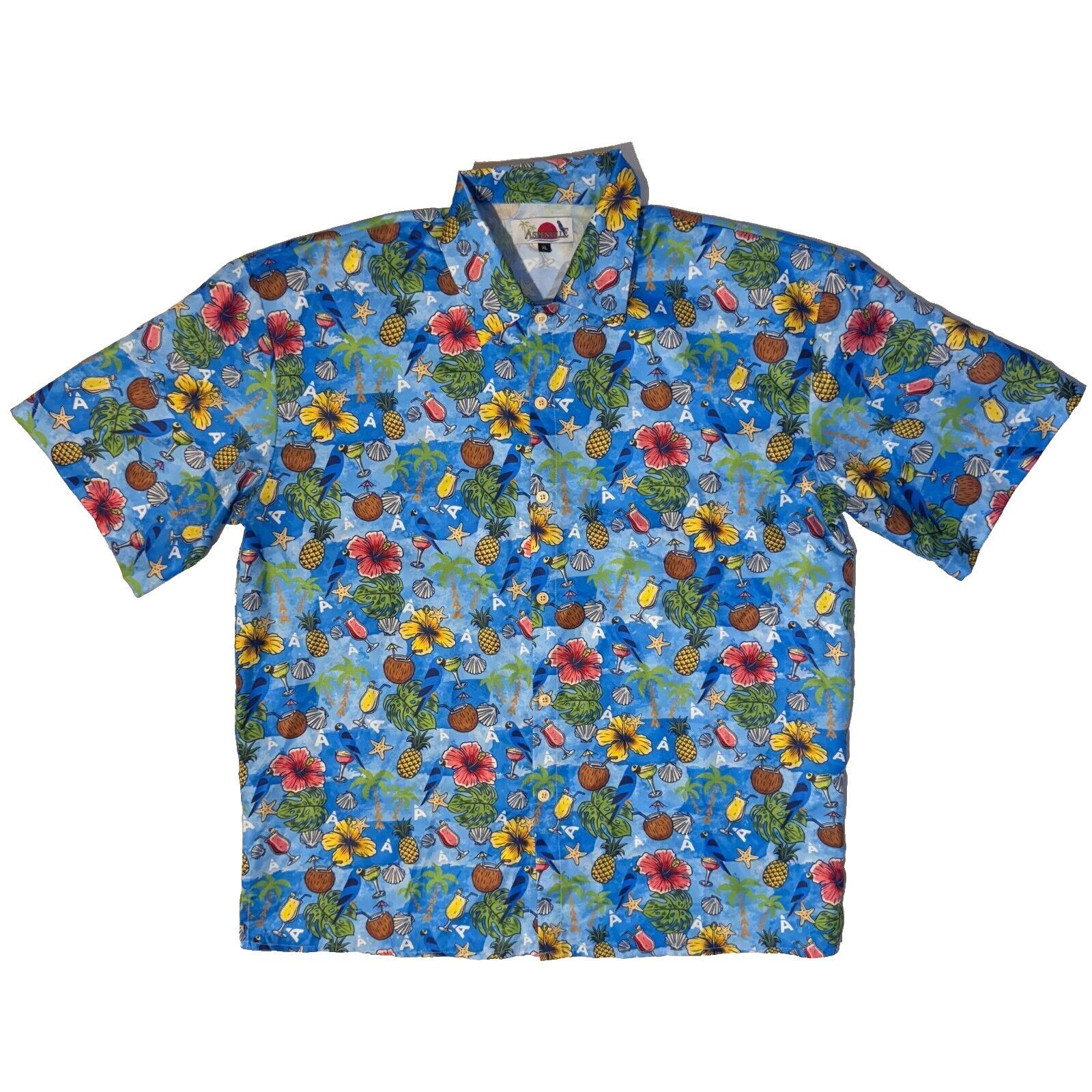 Other Aspenville Hawaiian Shirt XL Blue Macaw Pineapple Cocunut Ru Size US XL / EU 56 / 4 - 1 Thumbnail