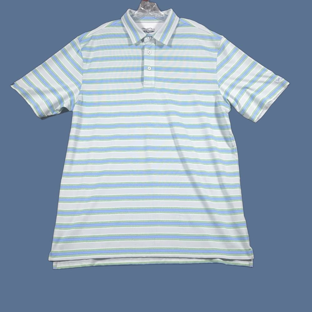 Vintage Straight Down Polo Shirt Mens XL Golf Performance Stretch Green Blue Stripe Shirt Size US XL / EU 56 / 4 - 1 Thumbnail