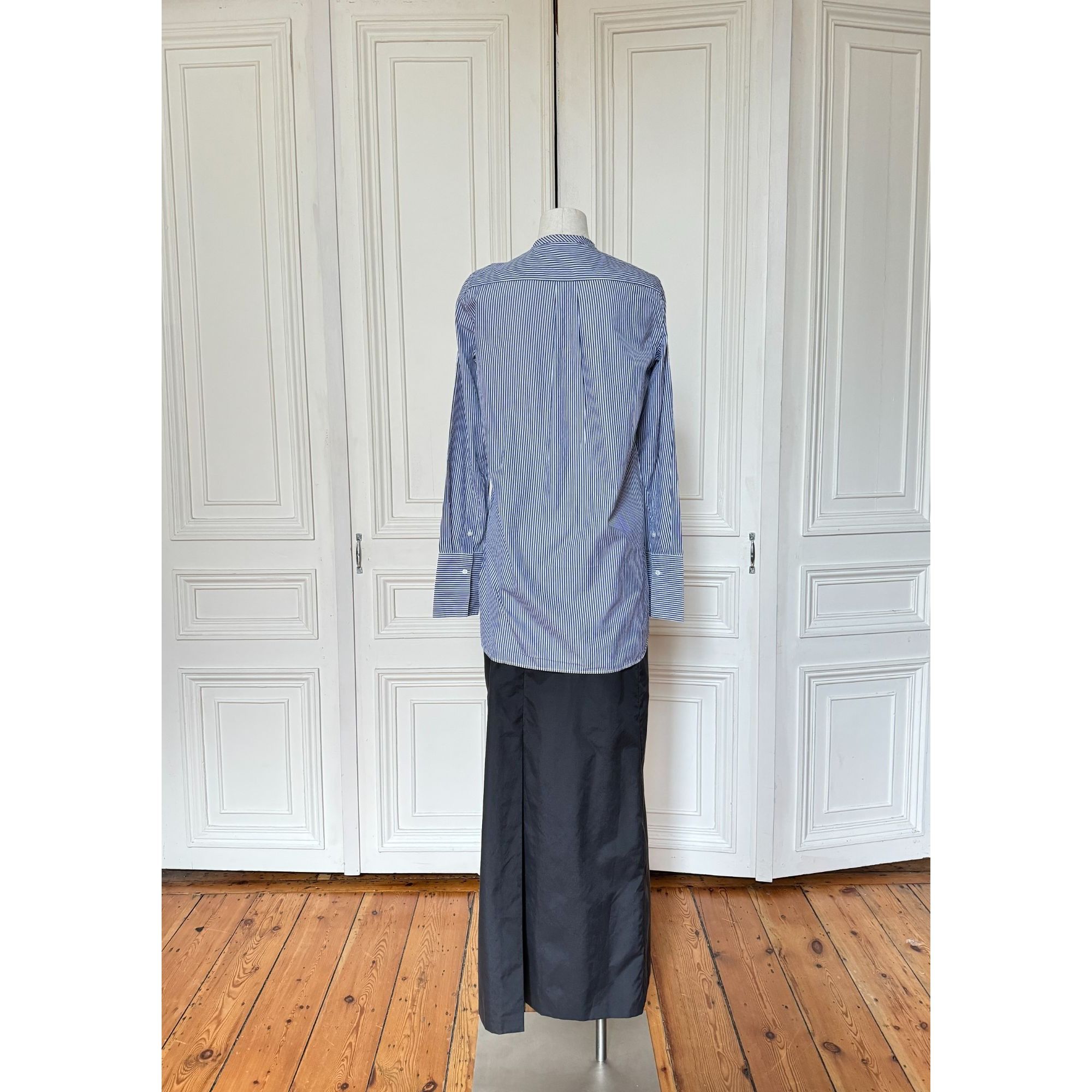 Celine Phoebe Philo Blue Striped Mandarin Collar Shirt Size S / US 4 / IT 40 - 4 Thumbnail