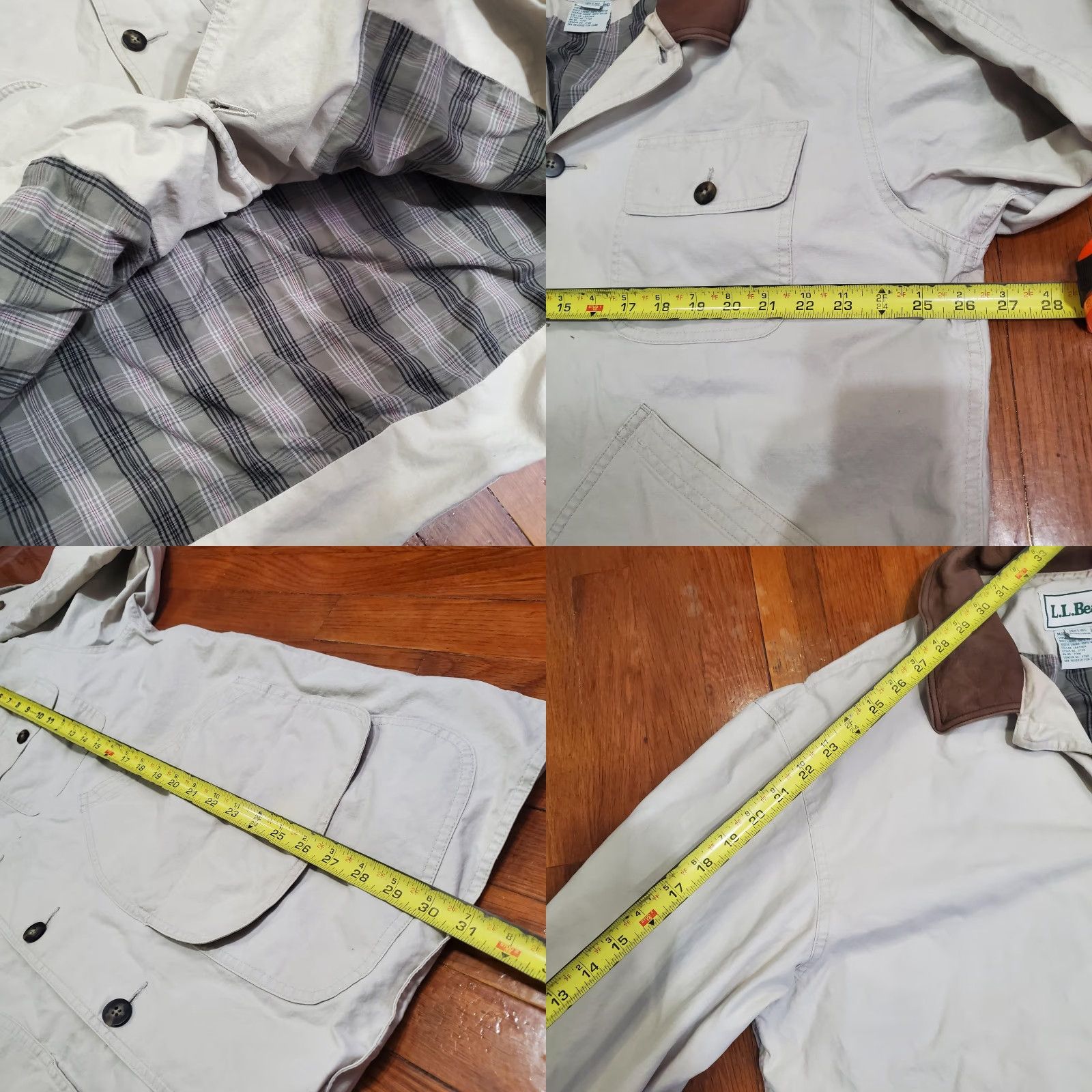 Vintage LL Bean Coat Mens XL Beige Canvas Field Jacket Leather Collar Lined Workwear Size US XL / EU 56 / 4 - 8 Thumbnail