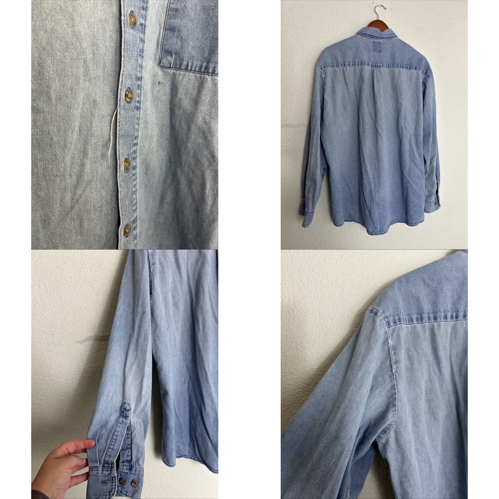 Dickies Dickies Mens XL Long Sleeve Denim Shirt Light Wash Button-Down Distressed Denim Blue Shirt Mens XL Long Sleeve Button-Up Size US XL / EU 56 / 4 - 9 Thumbnail