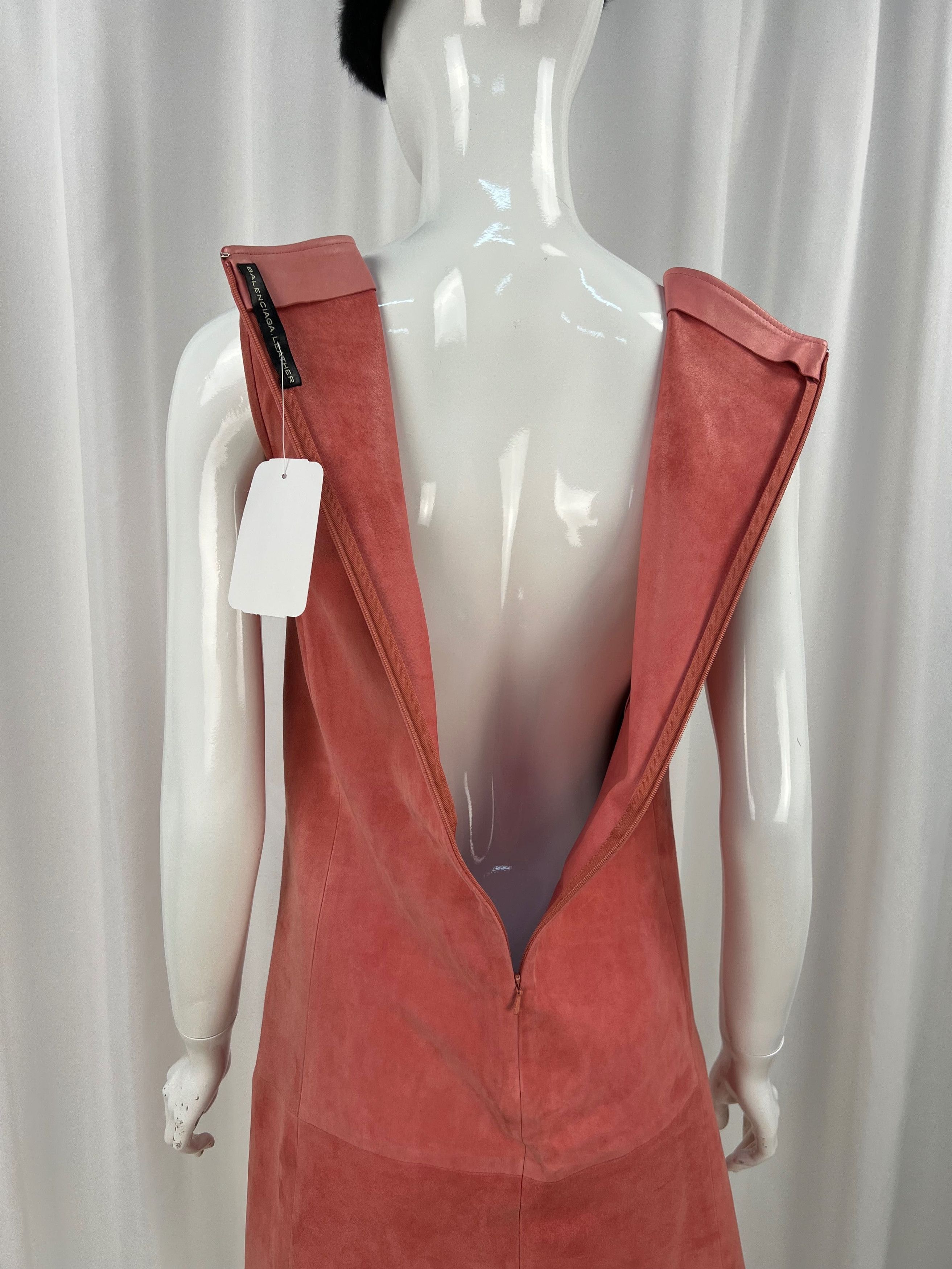 Balenciaga Balenciaga Leather Peachy Pink Midi Dress Size S / US 4 / IT 40 - 5 Thumbnail