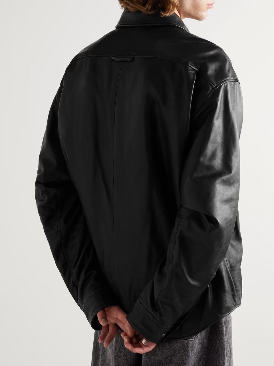 Balenciaga Black Bull Leather Padded Logo Overshirt Size US M / EU 48-50 / 2 - 3 Thumbnail