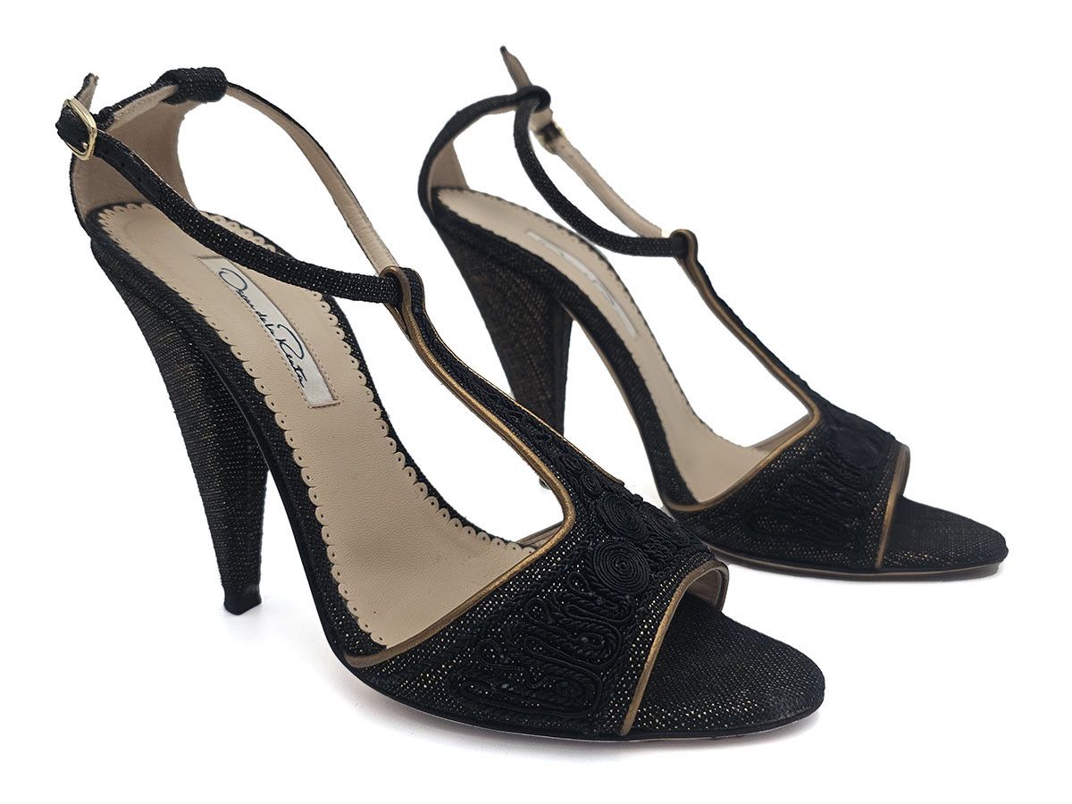 Oscar De La Renta Oscar de la Renta Embroidered Cloth Leather Sandals Size 37 Size US 7 / IT 37 - 8 Thumbnail