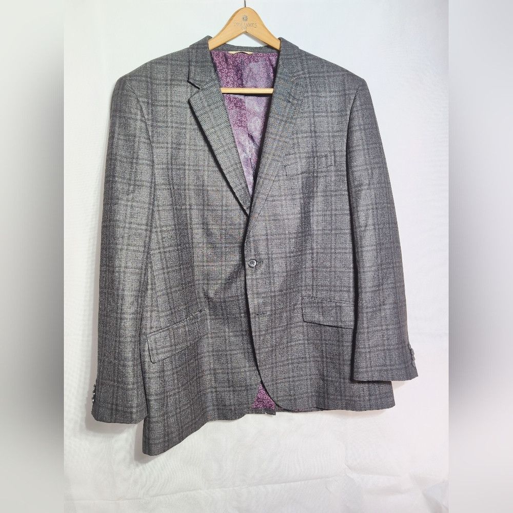 Haggar 1926 Originals Gray 46R Windowpane Plaid Men's Blazer Purpl Size 46R - 2 Thumbnail