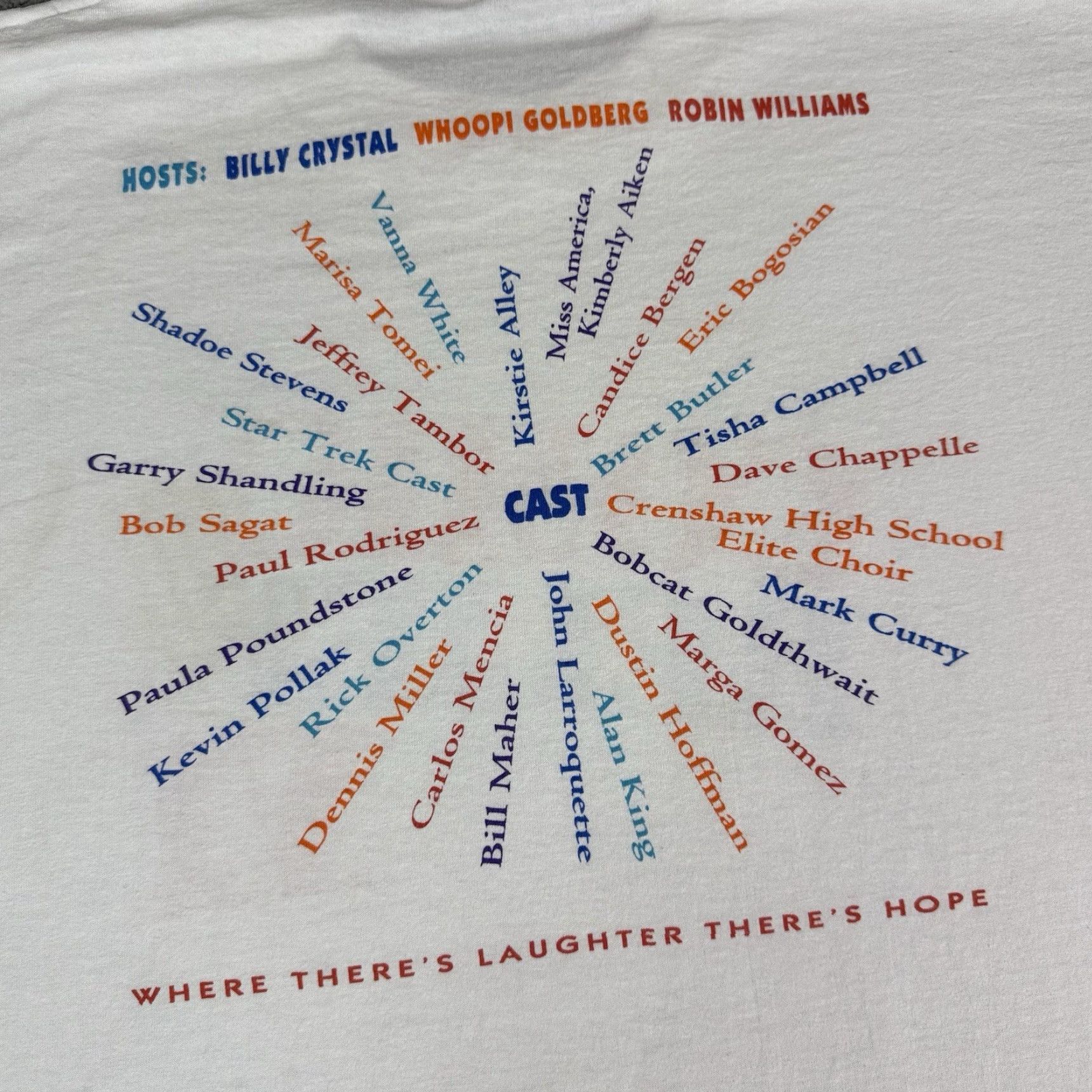 Fruit Of The Loom VINTAGE Comic Relief 6 T Shirt Mens XL White 90s Funny Distressed Robin Williams Chapelle Stitch Shirt XL White Mens Size US XL / EU 56 / 4 - 5 Thumbnail