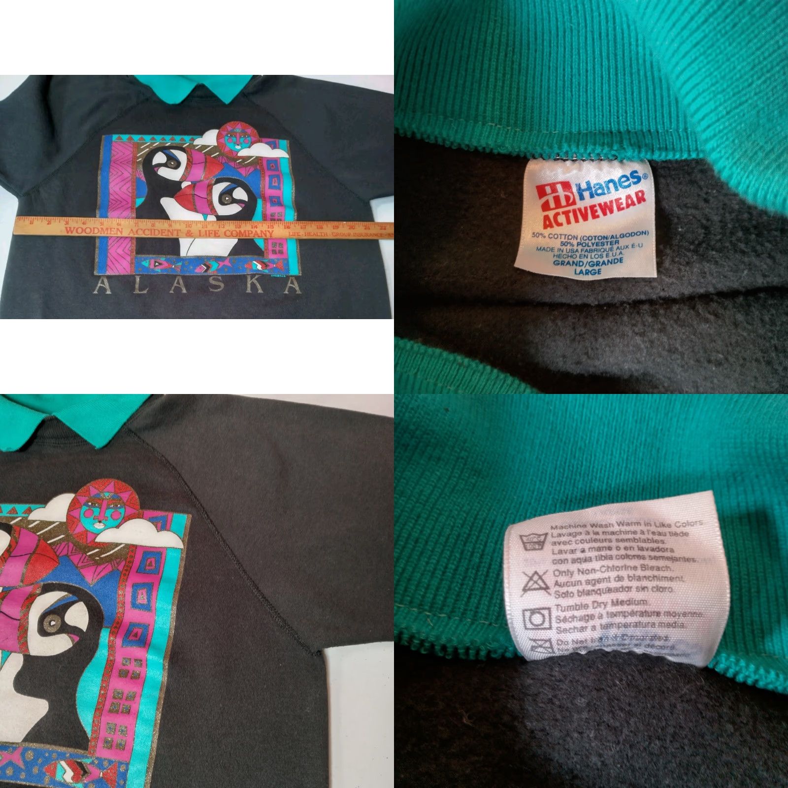 Hanes Vintage Hanes 1990s Alaska Penguins Sweatshirt Women Large Black Knit Pullover Collared Glitter Activewear Size L / US 10 / IT 46 - 8 Thumbnail