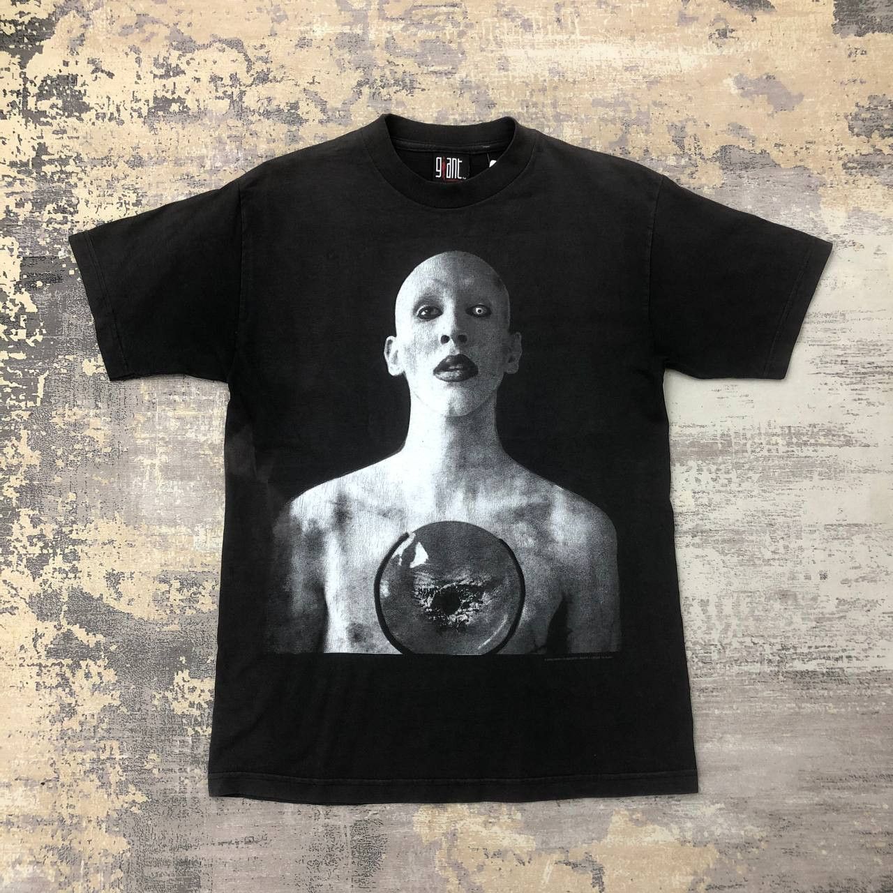 image of Giant x Marilyn Manson T39 VTG 00S Sunfaded Marilyn Manson Horror Murder Tee in Black (Size Medium)