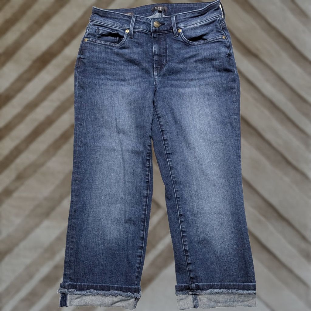 NYDJ NYDJ Marilyn Straight LIFTxTUCK Tech - Women Size 2 Cuffed Crop Jeans Size 27" / US 4 / IT 40 - 1 Thumbnail