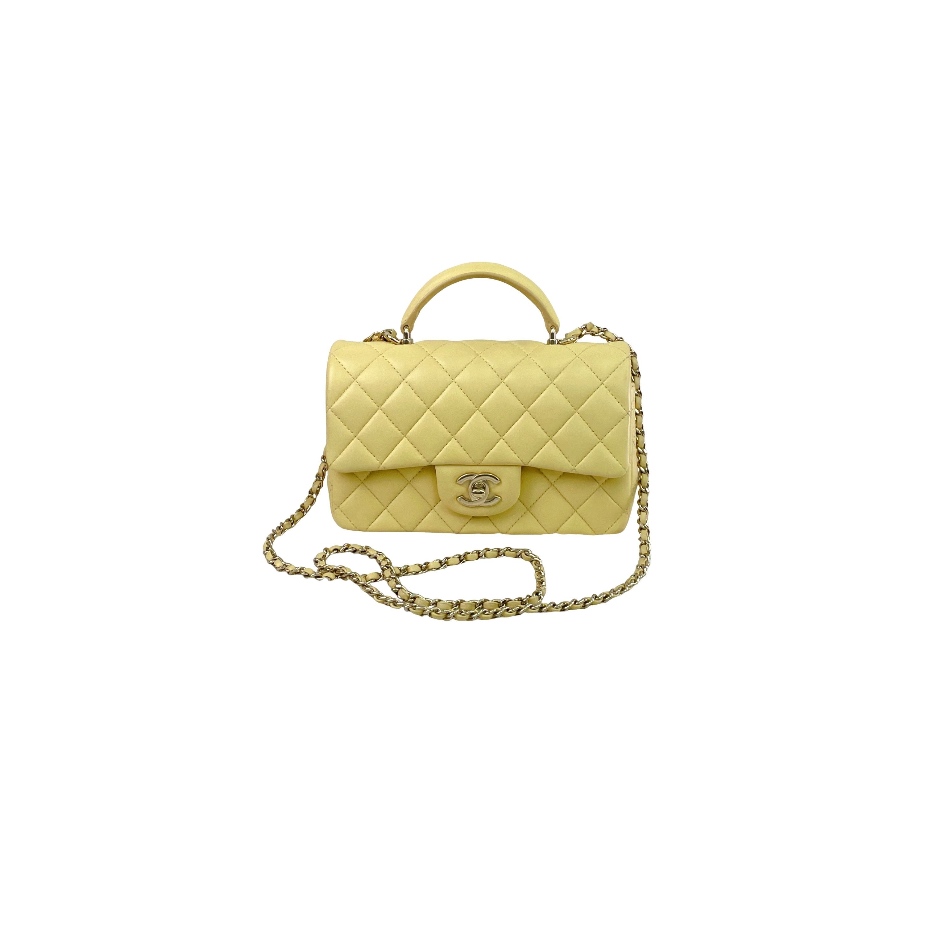 Chanel Classic Flap Yellow Quilted Lambskin Bag, Women's