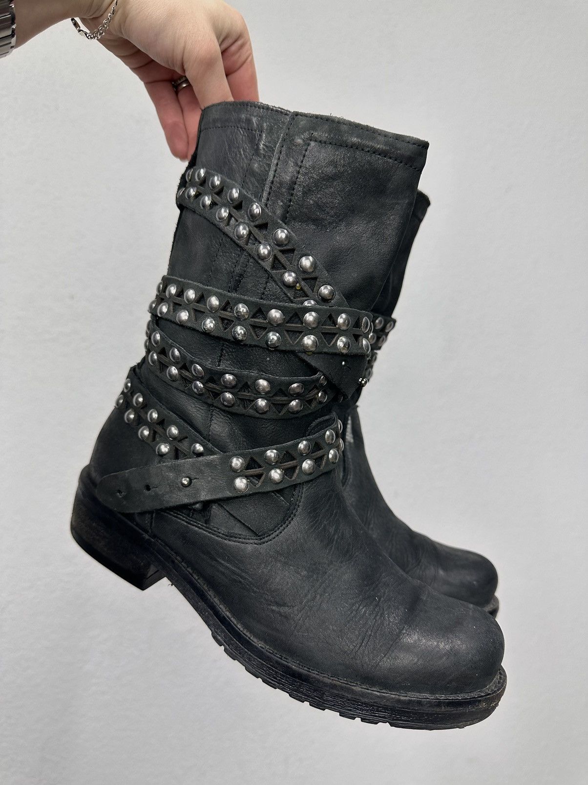 A.S.98 Vintage Metal Zip Leather Boots AS 98 Western Gothic Rick Size US 7 / IT 37 - 3 Thumbnail