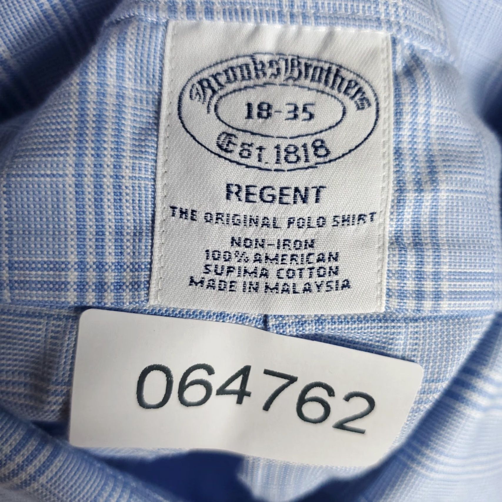 Brooks Brothers VINTAGE Brooks Brothers Shirt Mens 18 Blue Plaid Regent Dress Button Up Long Sleeve Regular 18in Blue Non-Iron Pockets Mens Breakthrough Size 48R - 8 Thumbnail