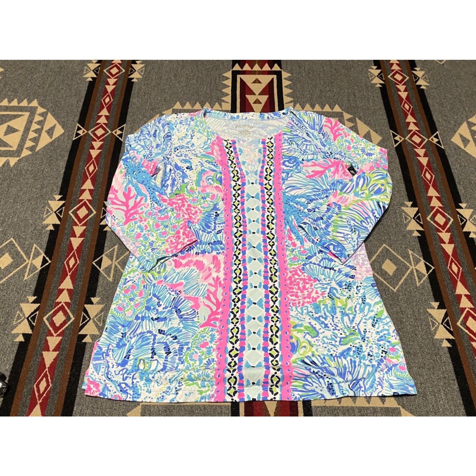 image of Lilly Pulitzer Size Xs Upf 50+ Nadine Dress Aqua Pink Watermelon 002812 T38 in White, Women's