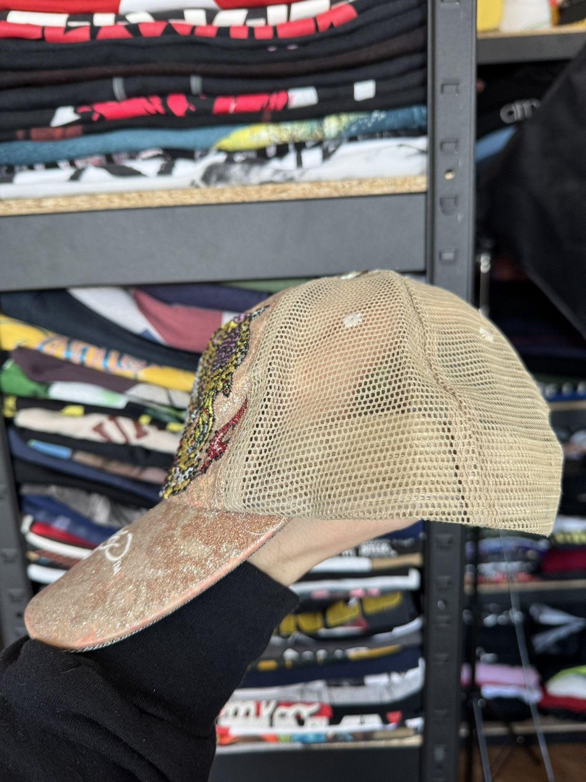 Ed Hardy × Vintage Vintage Ed Hardy Audigier brown cap rhinestones hat Size ONE SIZE - 3 Thumbnail