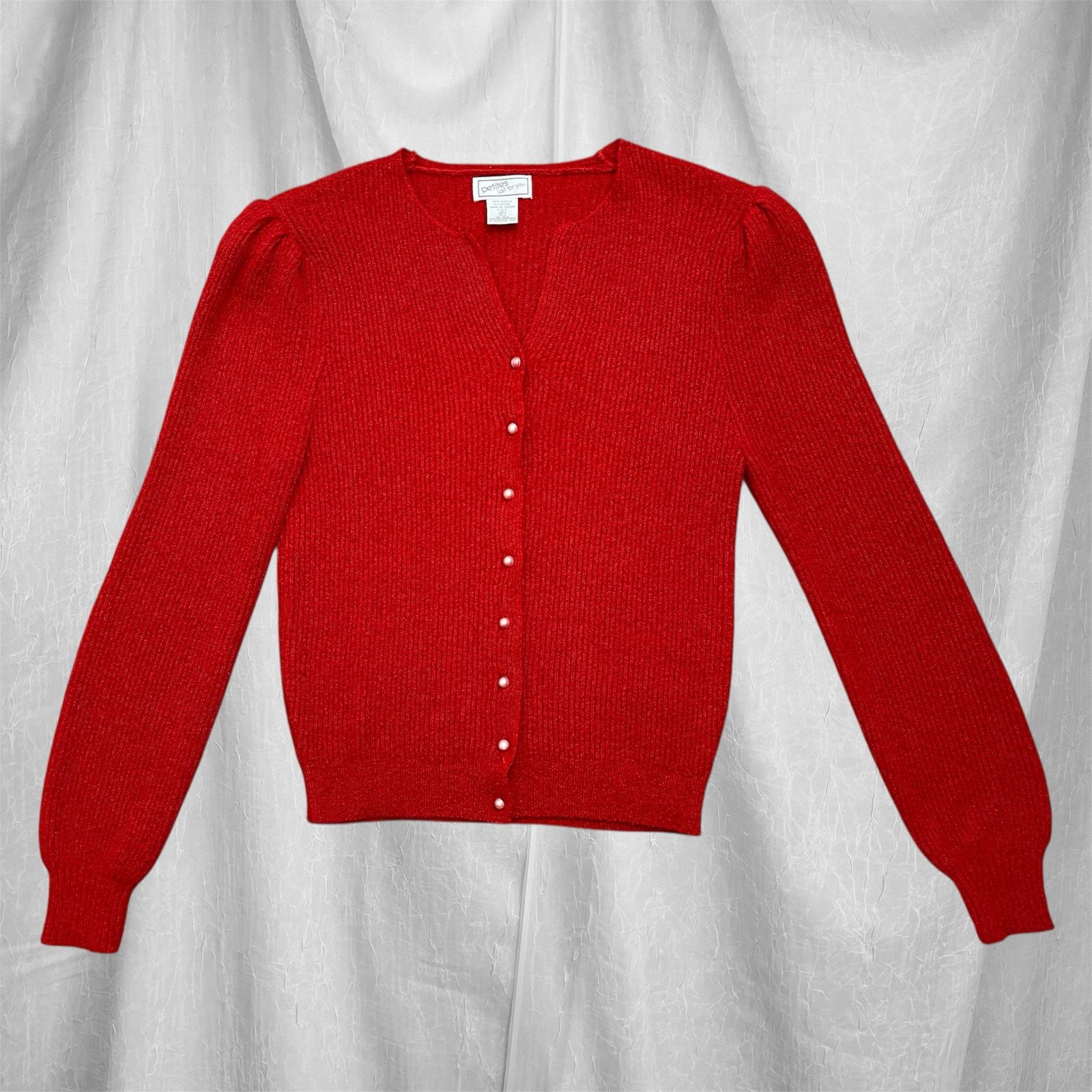VTG 90’s Petites Just For You Red Cardigan Cozy Knit Sweater
