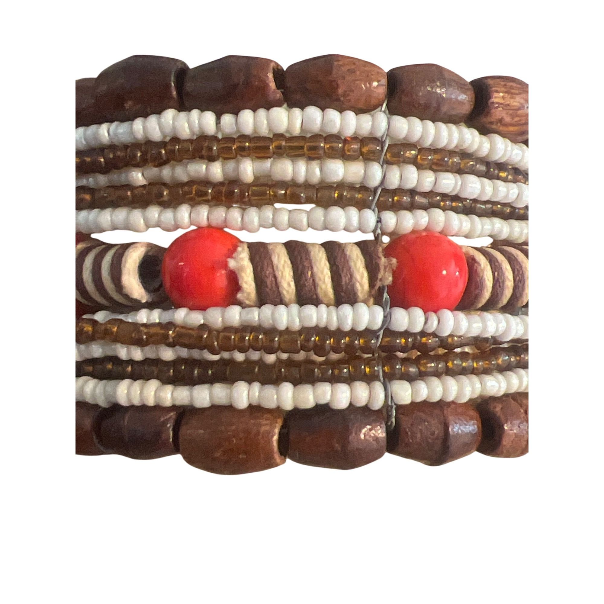 Other Vintage Memory Wire Cuff Bracelet Wood Ceramic Beads Brown O Size ONE SIZE - 2 Thumbnail