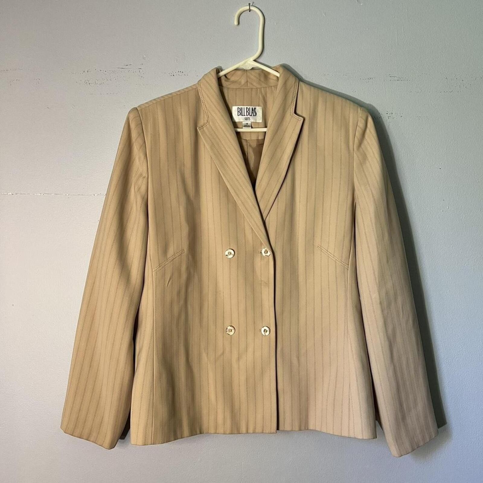 Bill Blass Vintage 80s Bill Blass Cream Pinstripe Blazer Size XL / US 12-14 / IT 48-50 - 7 Thumbnail