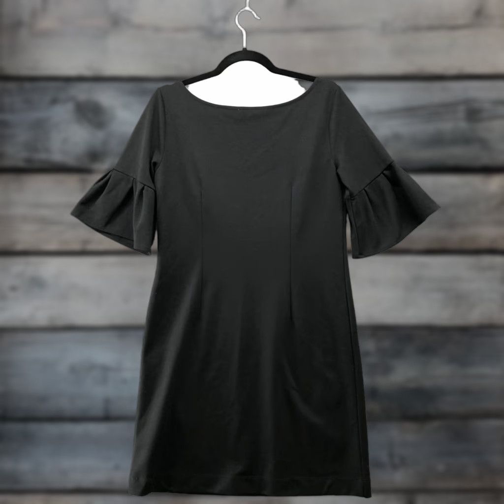 Loft LOFT Black Sheath Dress Size 8 Scoop Neck Bell Sleeve 1/2 Sleeve Career Work Dress Size M / US 6-8 / IT 42-44 - 1 Thumbnail